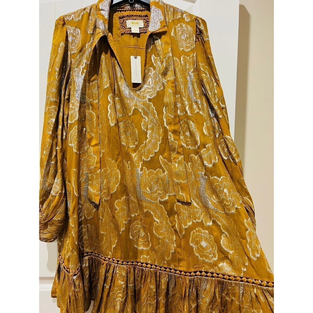 NWT❤️Anthro Maeve Tie-Neck Metallic Dress szL - Picture 4 of 11